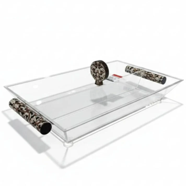 AKDC Rectangular Transparent Acrylic 2-Compartment Candy & Snacks Storage Box – 38.5 × 25.5 × 8 cm