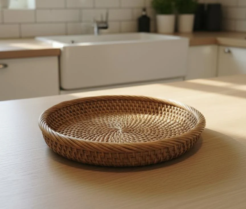 AKDC Round Bamboo Tray 28 cm – Large Natural Wooden Serving Tray