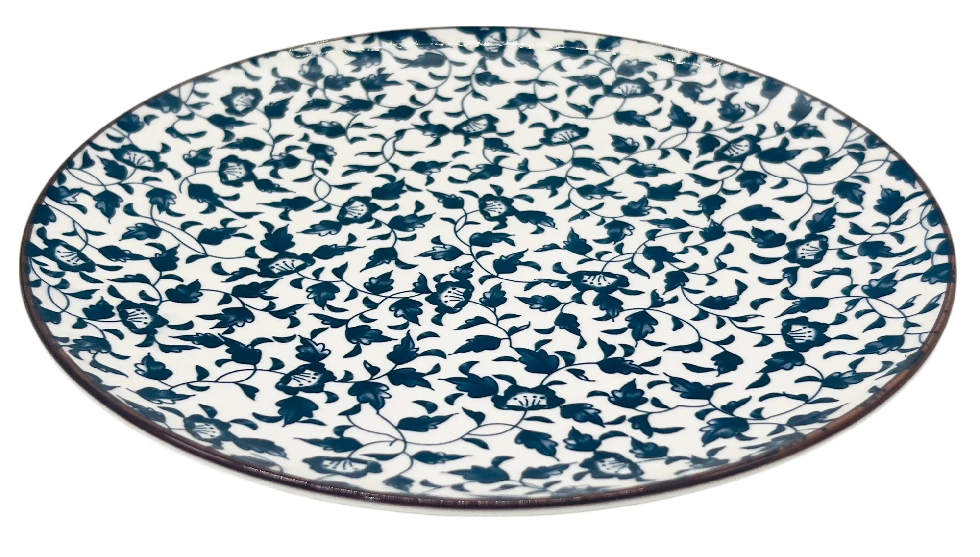 AKDC Round Ceramic Plate 22cm*2cm, White and Blue Floral Designs