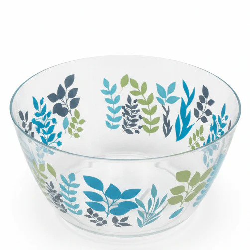 AKDC Round Clear Acrylic Salad Bowl with Floral Design for Serving Salads, Fruits and Snacks – Elegant Dining Presentation 23 × 12 cm