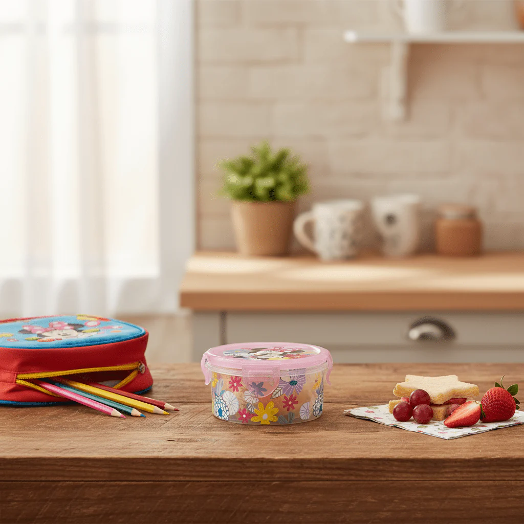 AKDC Round Food Storage Container – 270 ml Clear Plastic Container with Mickey Mouse Print - Image 2