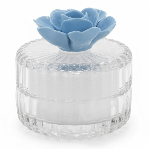 AKDC round glass candy jar with flower lid decorative storage container elegant sweet jar 8cm