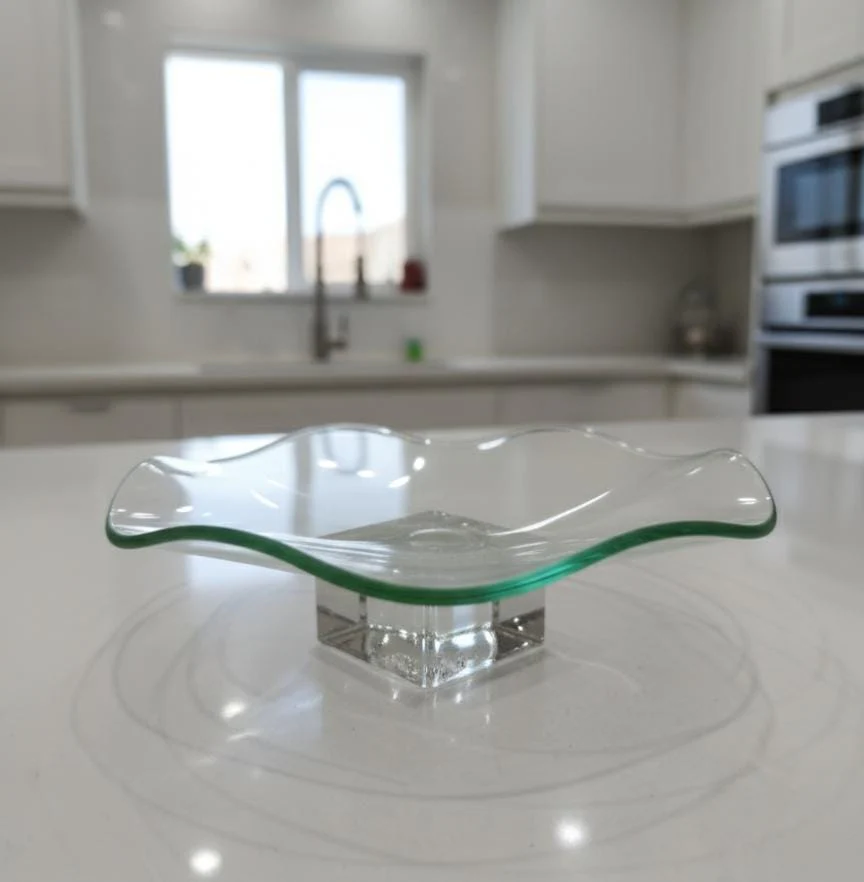 AKDC Round Glass Serving Tray – 19×5 cm Transparent Design, Perfect for Serving Sweets, Snacks & Fruits - Image 2
