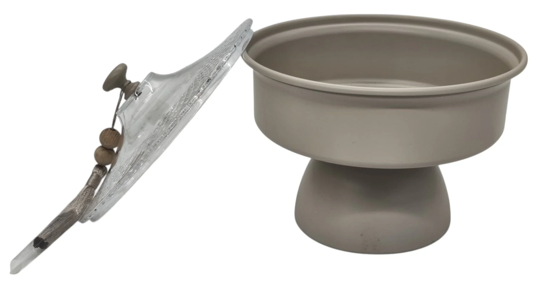 AKDC Round Metal Footed Candy Bowl with Transparent Lid 18cm*18cm, Ivory - Image 2