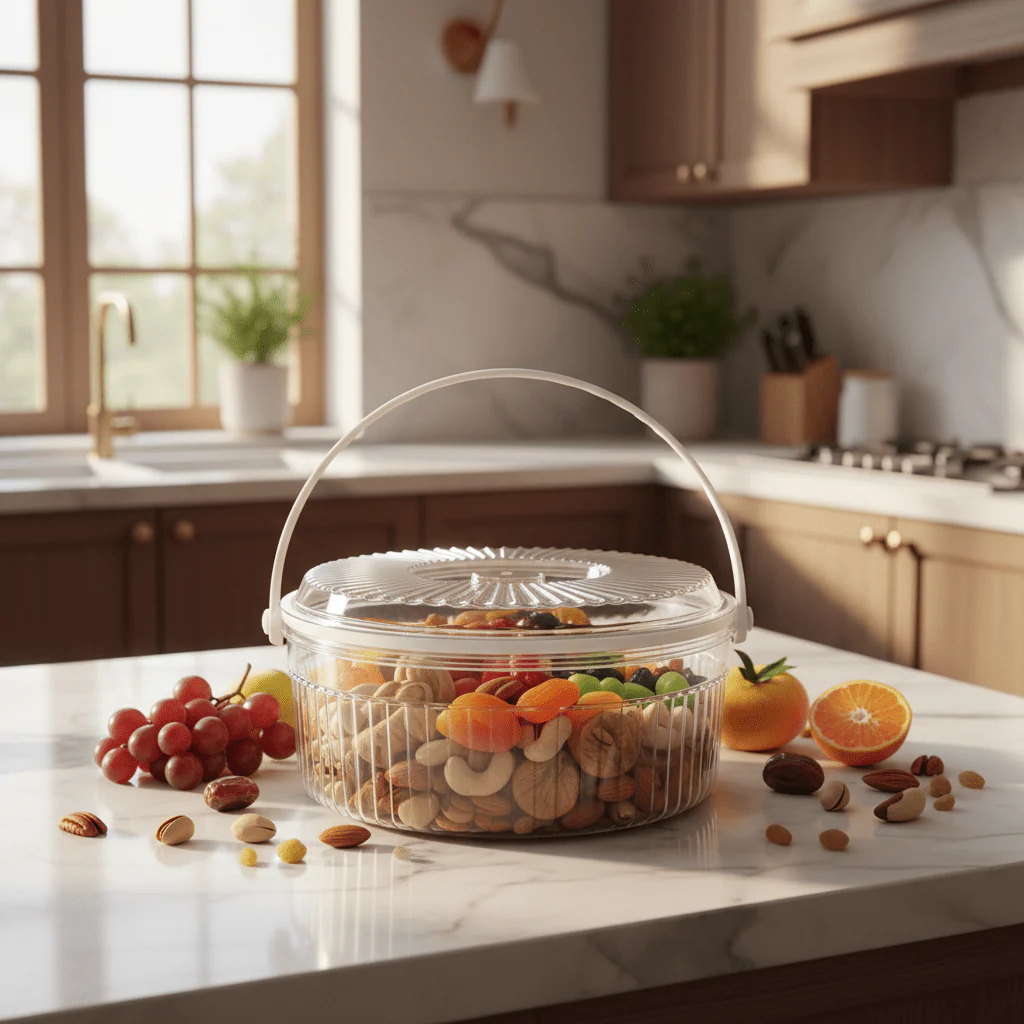 AKDC Round Plastic Storage Box with Lid 25cm, Clear & Transparent - Image 2