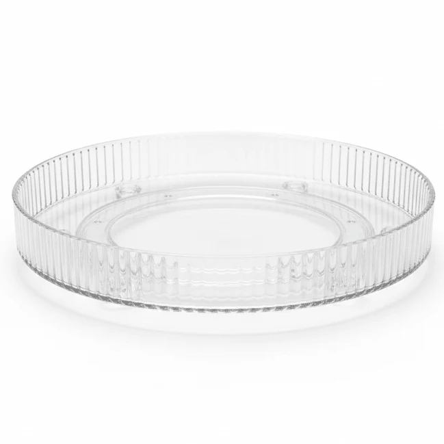 AKDC Round Plastic Stripped Rotating Organizer 27.6cm*5cm, Clear & Transparent