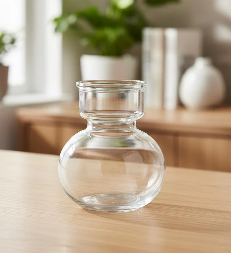 AKDC Round Transparent Glass Vase – 18.5 cm Clear Decorative Flower Holder - Image 2