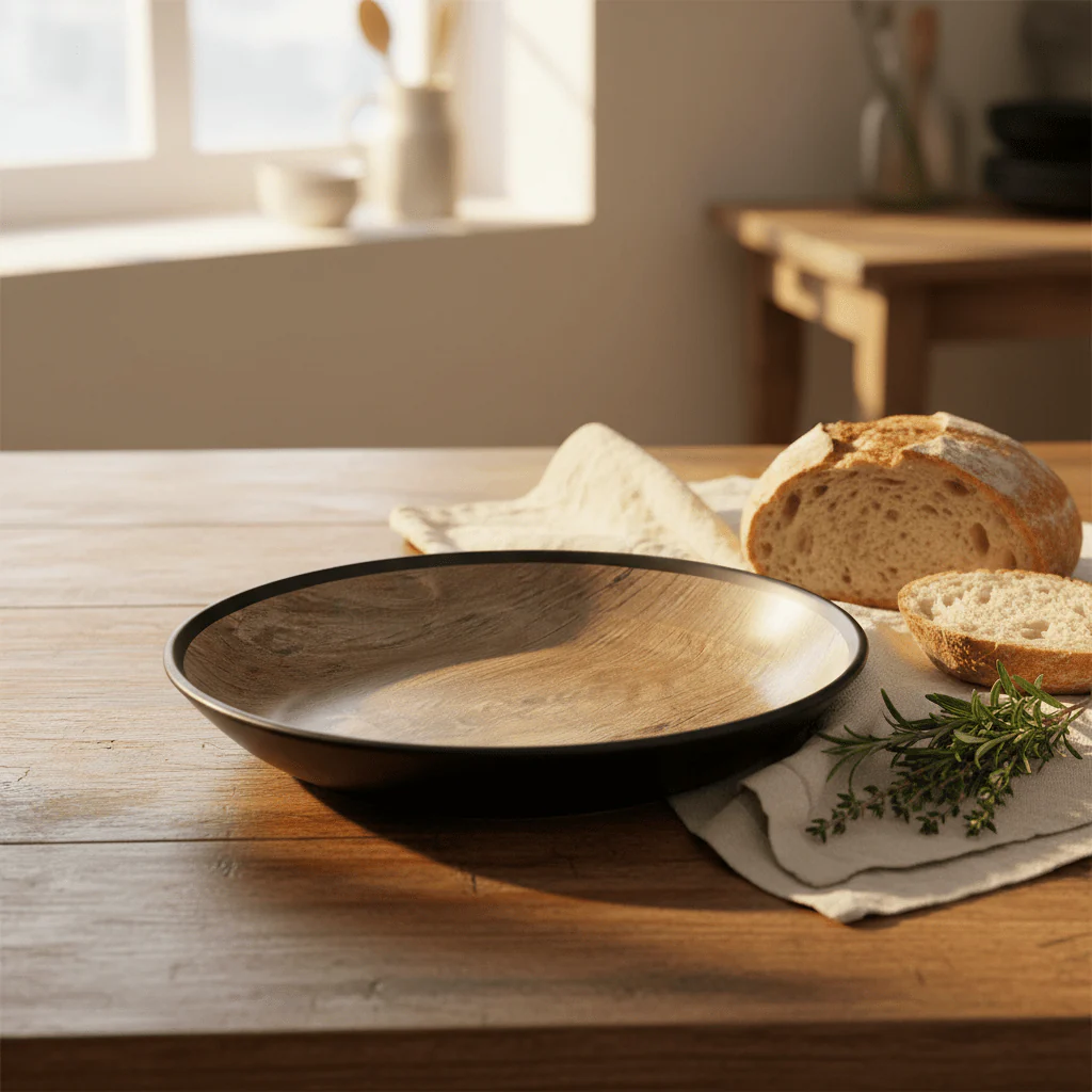 AKDC Rustic Wood Print Black Round Melamine Soup Plate 9.7 Inch Deep Dish for Soups Salads and Pasta - Image 2