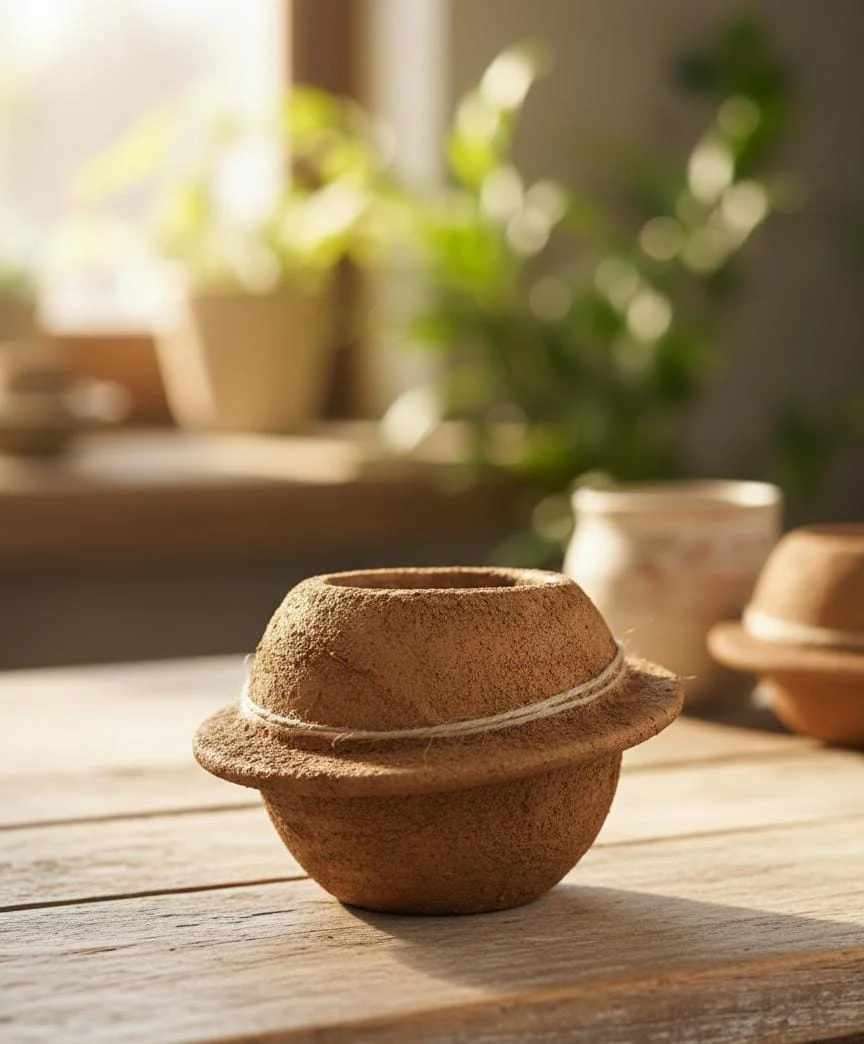 AKDC Sculpted Clay Plant Pot – Sand Tone – 11×17 cm – Creative Unique Shape - Image 2