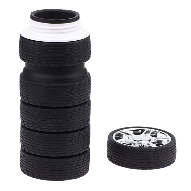 AKDC Silicone Expandable Water Bottle 1000ml, Wheel Shaped, Black - Image 4