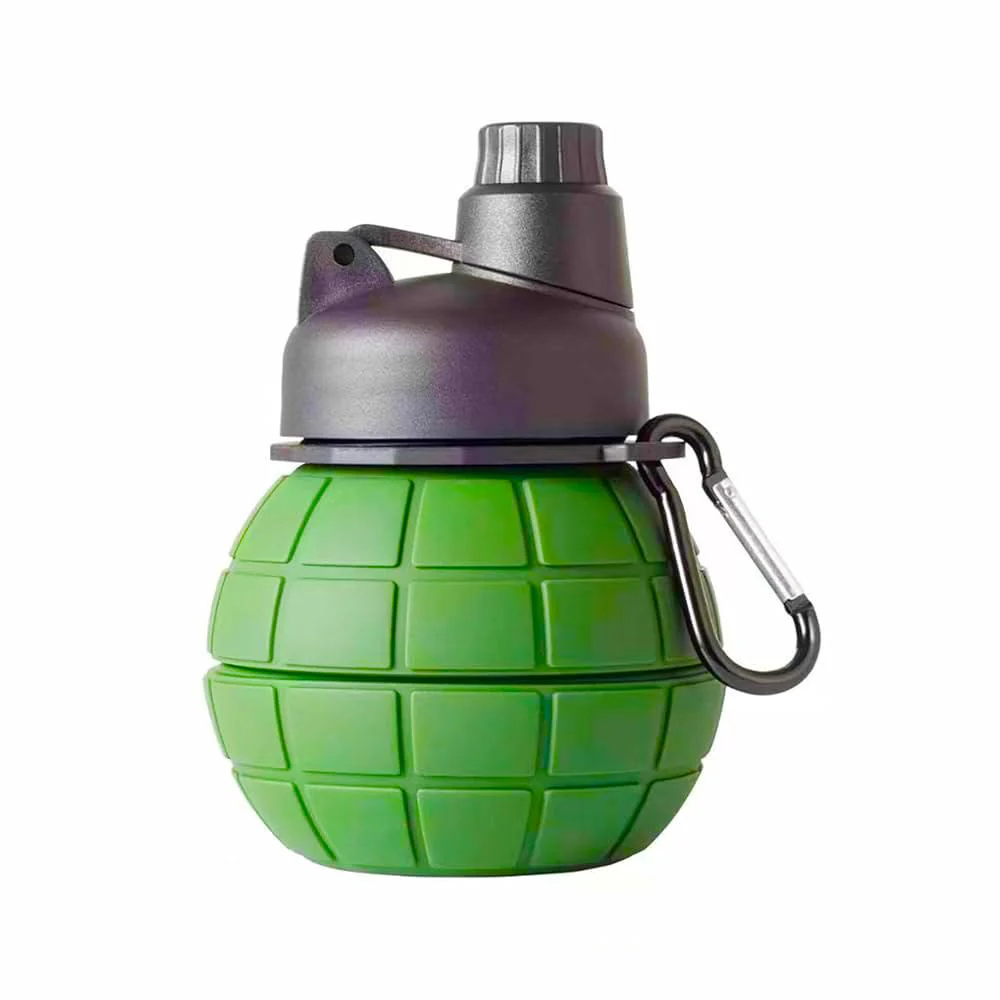 AKDC Silicone Expandable Water Bottle 500ml, Granade Shaped, Green