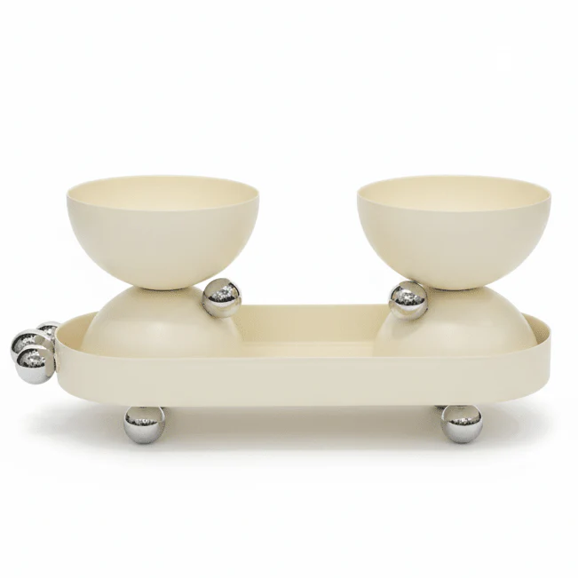 AKDC Silver & Cream Round Candy Pot with Matching Serving Tray – Premium Decorative Set for Sweets Dates & Desserts – Elegant Hosting Essential – 26x10 cm