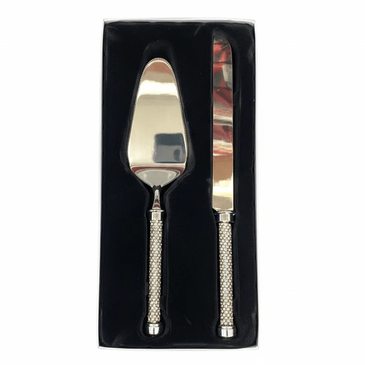 AKDC Stainless Steel Silver Diamond Pattern Handle Cake Serving Set Modern Cake Cutting and Serving Set – 28 cm