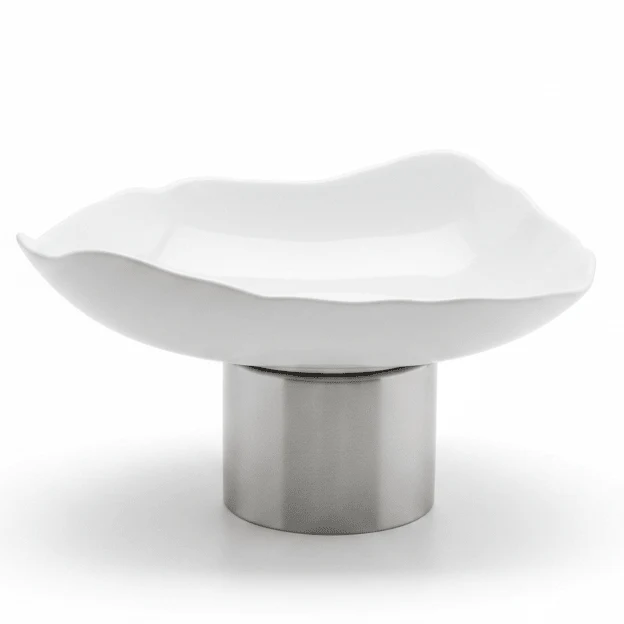 Raz Silver Metal Footed White Ceramic Candy Bowl for Sweets, Dates & Serving Display 25 × 13 cm