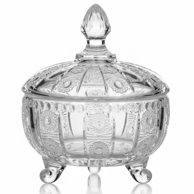 AKDC Small Glass Candy Pot with Lid Cute Mini Storage Jar for Sweets and Treats 8.5 cm