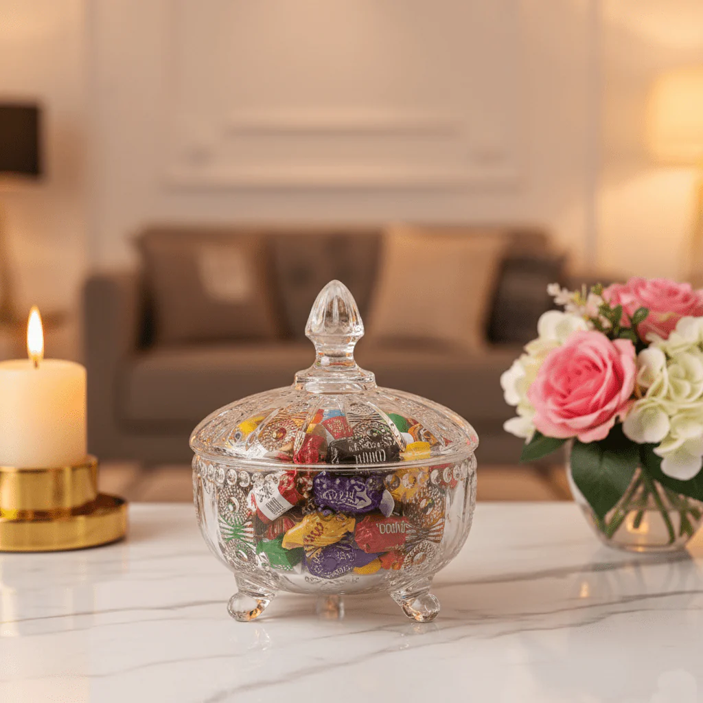 AKDC Small Glass Candy Pot with Lid Cute Mini Storage Jar for Sweets and Treats 8.5 cm - Image 2