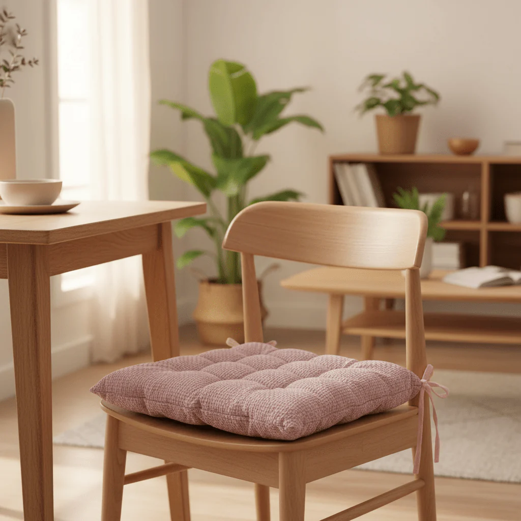 AKDC Soft Cloth Dusty Pink Square Chair Cushion with Ties Comfortable Seat Pad for Dining Chairs Bedroom and Living Room 40 cm - Image 2