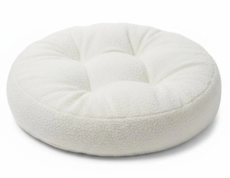 AKDC Soft Plush Round Decorative Cushion for Living Room & Bedroom – Classic White, 45×7 cm