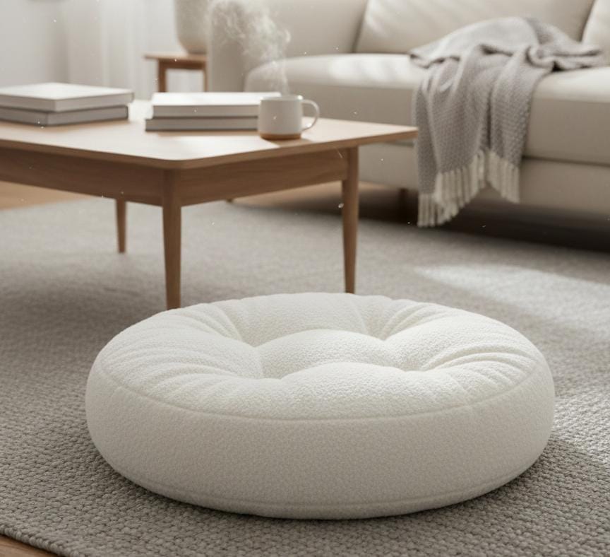 AKDC Soft Plush Round Decorative Cushion for Living Room & Bedroom – Classic White, 45×7 cm - Image 2