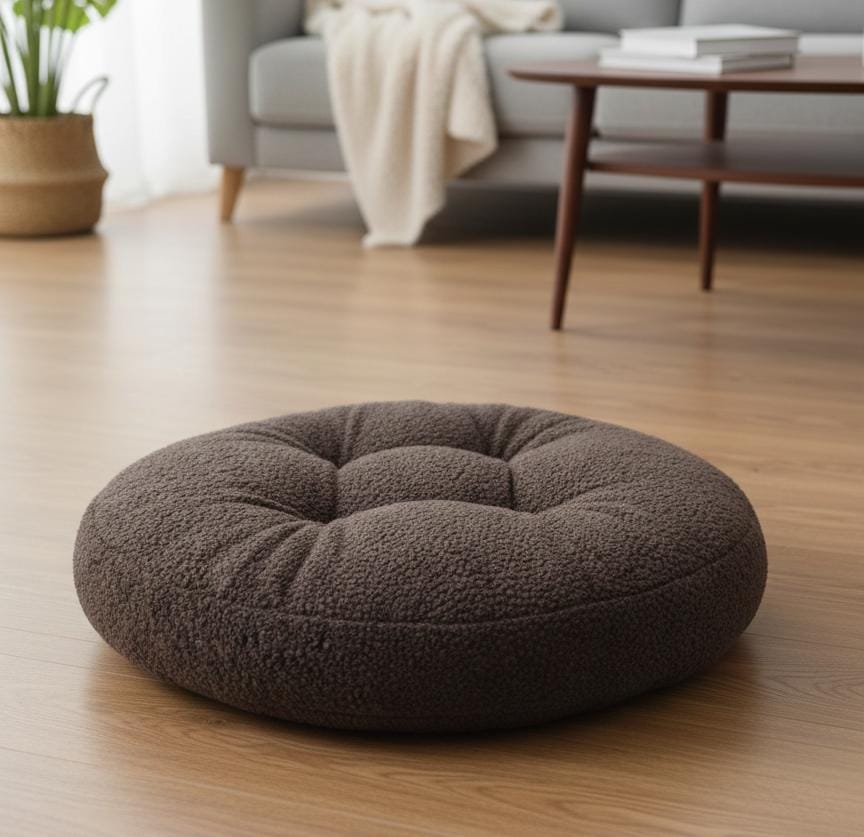 AKDC Soft Plush Round Decorative Cushion for Living Room & Bedroom – Dark Brown Tone, 45×7 cm - Image 2