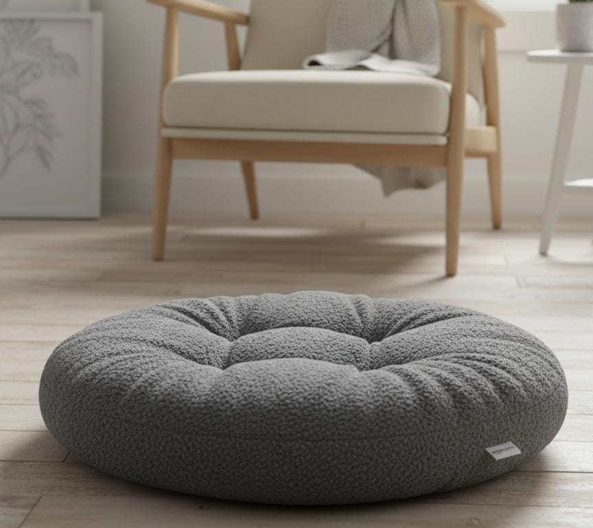 AKDC Soft Plush Round Decorative Cushion for Living Room & Bedroom – Neutral Gray, 45×7 cm - Image 2