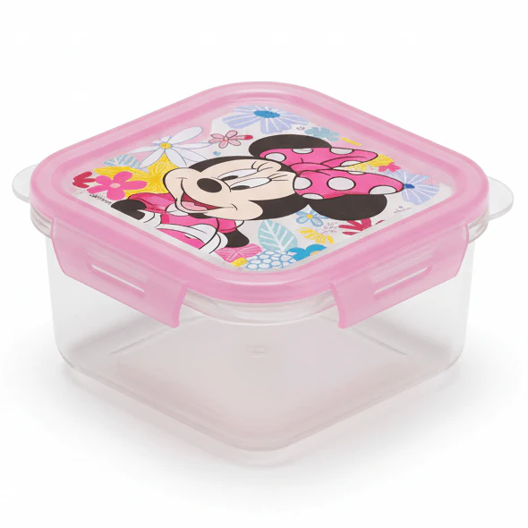 AKDC Square Food Storage Container – 290 ml Plastic Transparent Box with Mickey Mouse Design for Kids