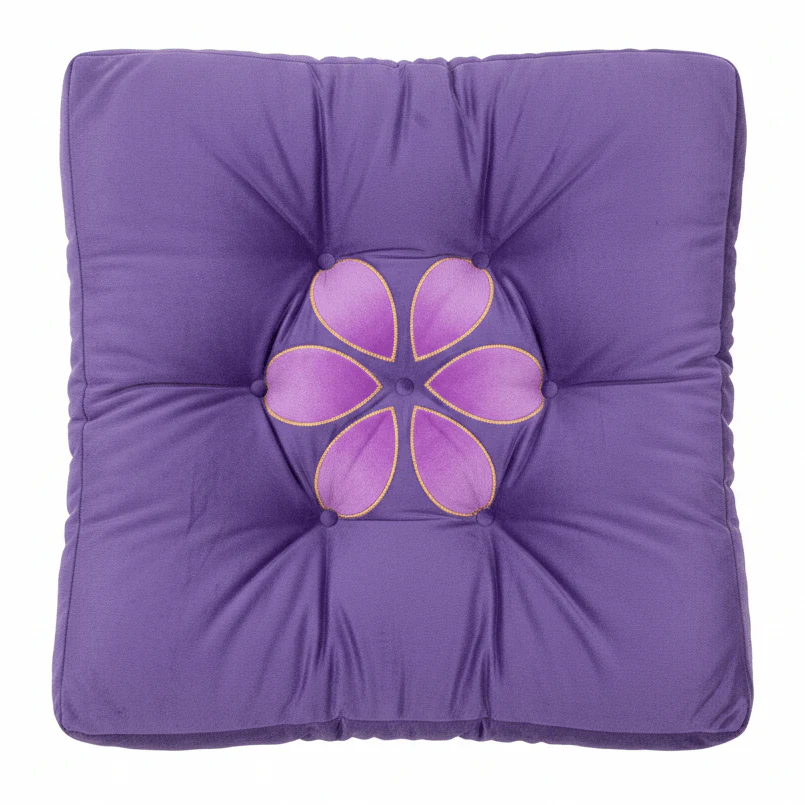 AKDC Square Velvet Polyester Royal Purple Floral Chair Cushion Elegant Comfortable Seat Pad for Home and Dining Chairs 45 cm