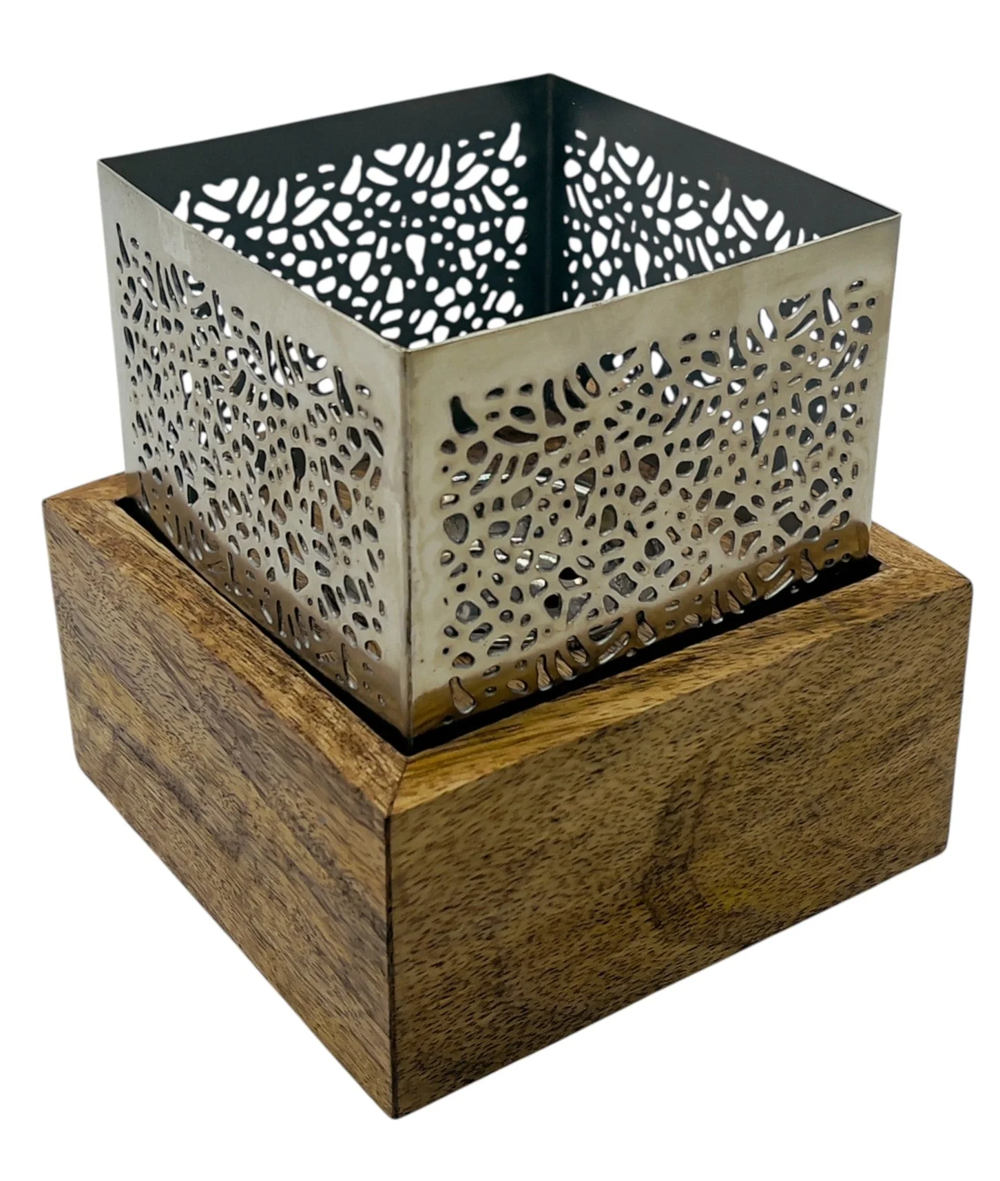 AKDC Square Wooden and Metal Incense Burner 14cm*14cm, Silver, BD32109L