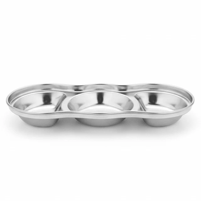 AKDC Stainless Steel 3-Part Sauce & Condiment Tray – 20cm | Triple Compartment | Serving Dish