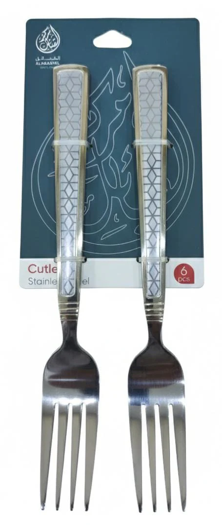 AKDC Stainless Steel Dinner Fork Set – 6 Pcs, 20 cm,Silver With Gold Elegant Design 22