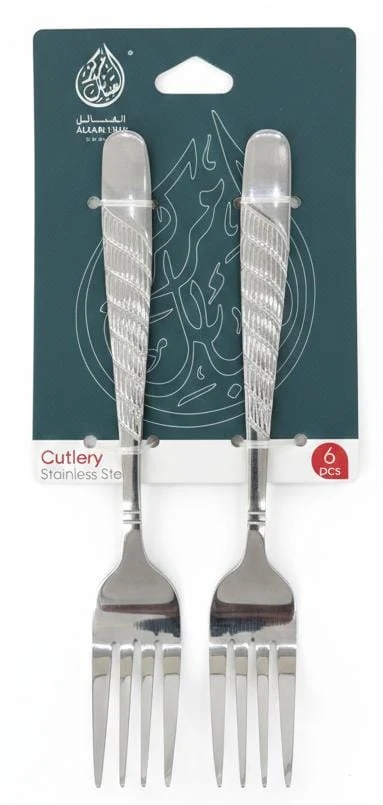 AKDC Stainless Steel Fork Set – 6 Pcs, 15 cm,Silver Textured Handle Design 12