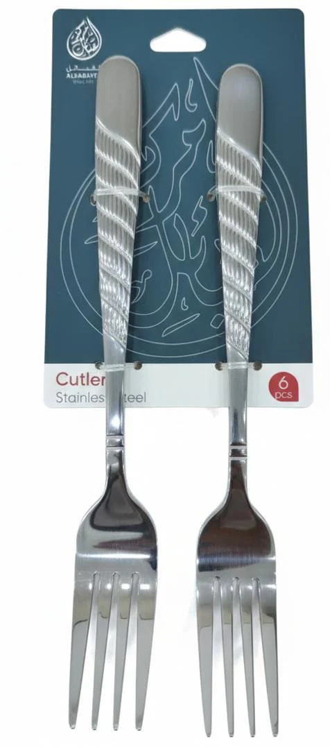 AKDC Stainless Steel Fork Set – 6 Pcs, 20 cm,Silver Textured Handle Design 25