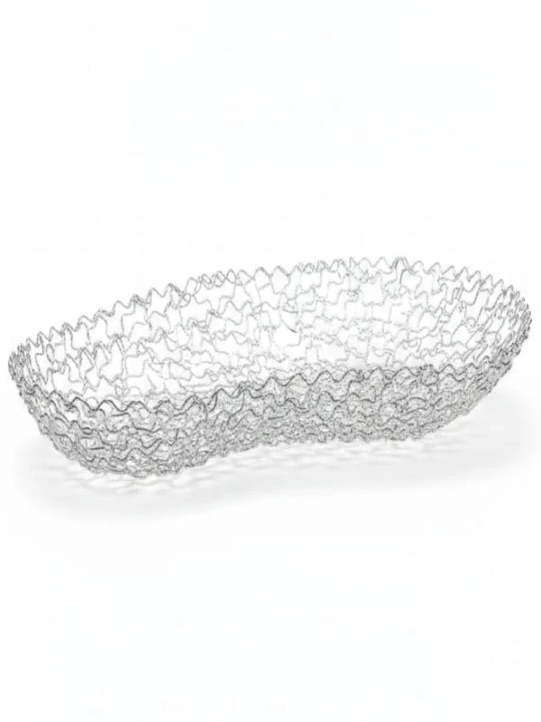 AKDC Stainless Steel Mesh Fruit Basket – Silver Finish, 28 × 17 × 5 cm Storage Basket
