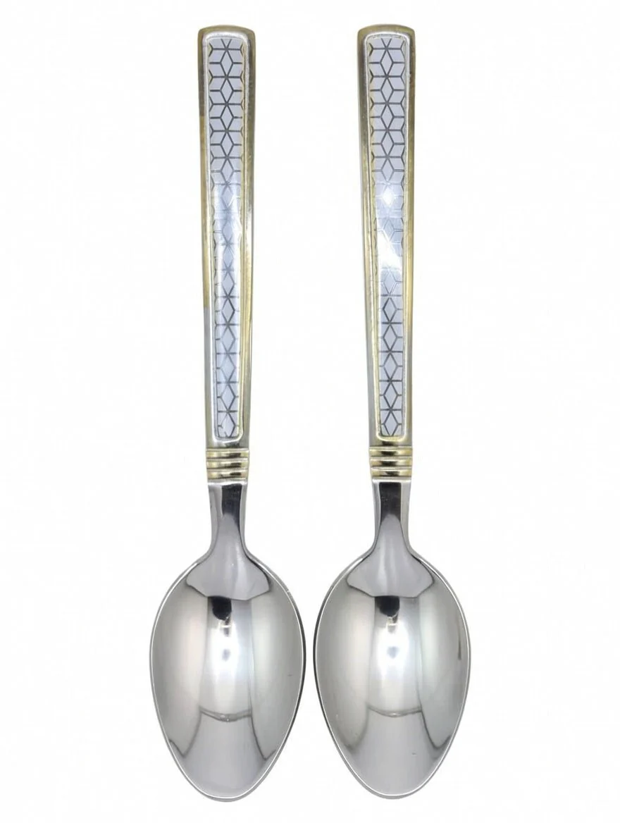 AKDC Stainless Steel Tea Spoon Set – 6 Pcs, 15 cm,Silver With Gold Elegant Pattern Design 1 - Image 2