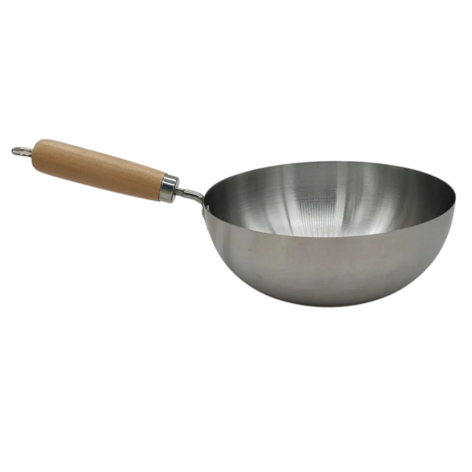 AKDC Stainless Steel Wok Pan Stir Fry Pan Deep Frying Wok Frying Skillet with Wooden Handle-1.5 Liter-37cm
