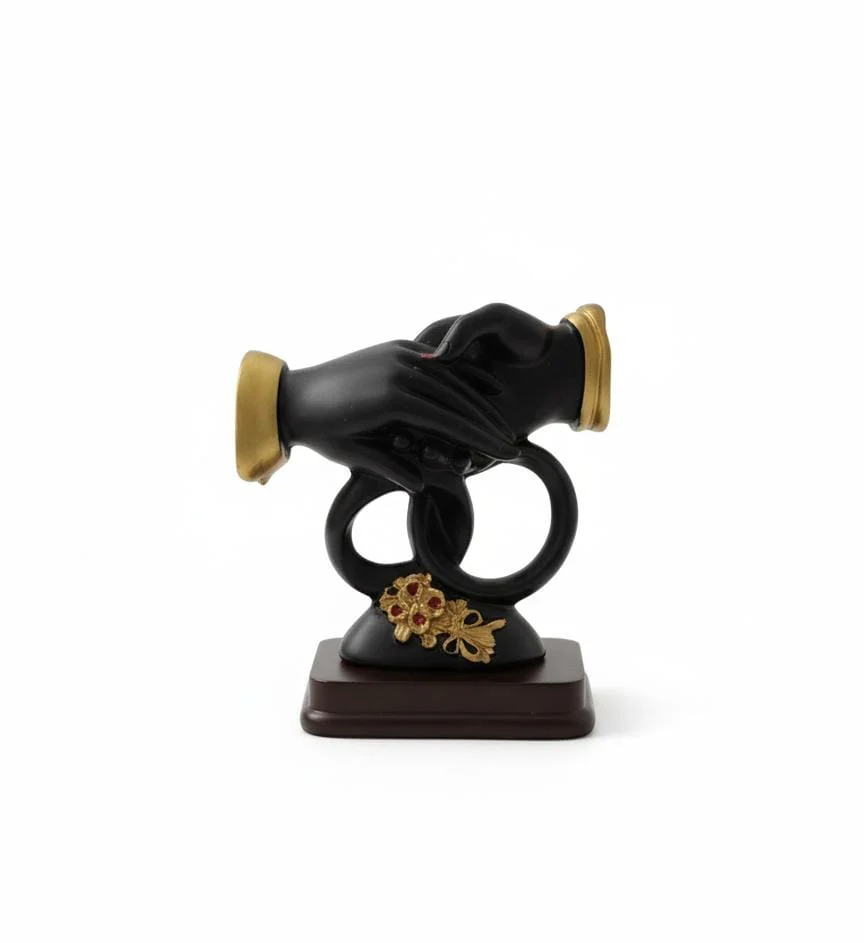 AKDC Stylish Ceramic Hand Sculpture Décor – Black with Gold Accent Modern Art Figurine 9 cm