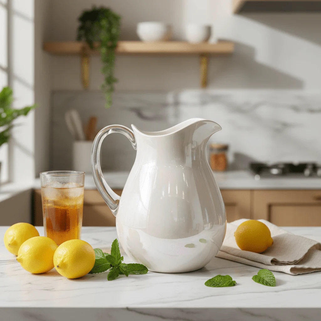 AKDC Stylish White Acrylic Drink Pitcher Minimalist Water Jug for Serving Juice Milk and Cold Beverages 20 × 12.5 cm - Image 2
