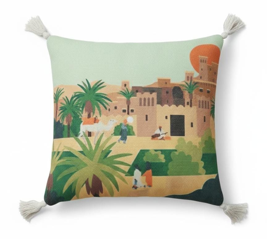AKDC Tamara Arabian Town Inspired Decorative Art Cushion – Square Cotton Design, 45×45 cm