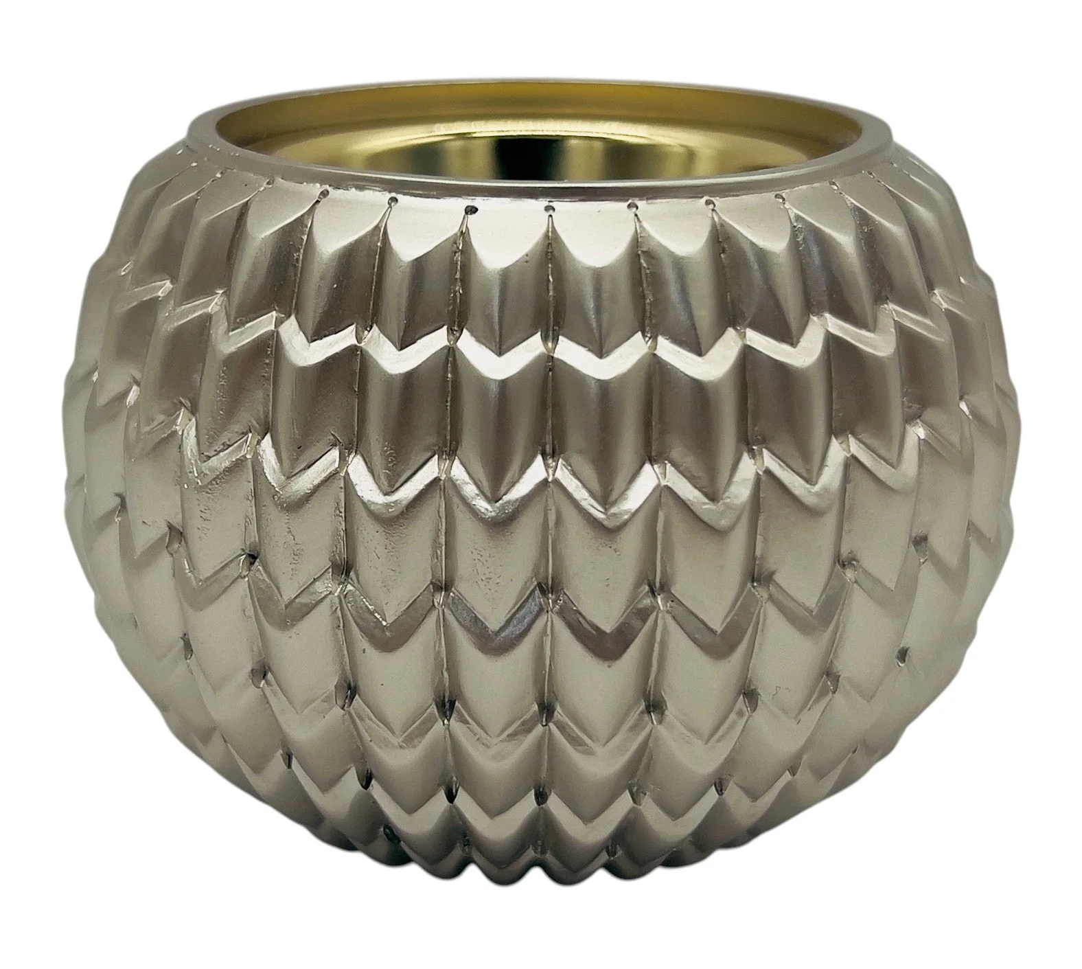 AKDC Textured Ceramic Incense Burner – Shiny Silver Finish, 9×9cm