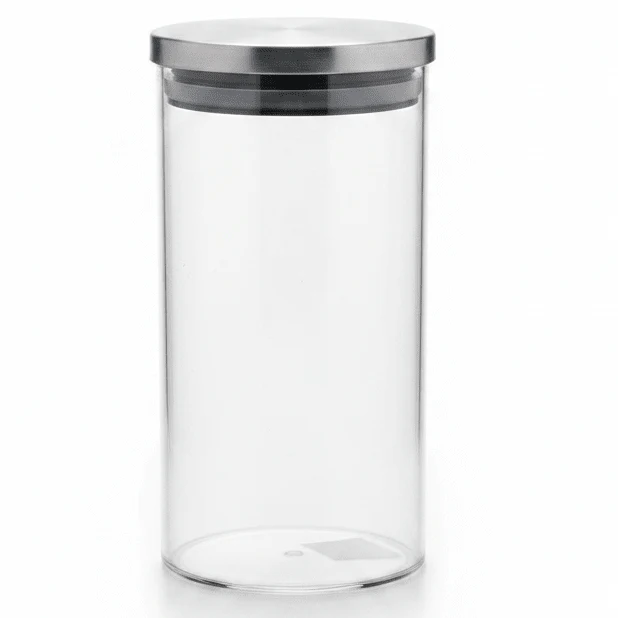AKDC Transparent Acrylic Storage Canister with Silver Lid for Modern Kitchen Storage 20 × 10 cm