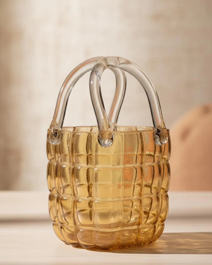AKDC Transparent Brown Glass Bag-Shaped Designer Vase – 23×15 cm - Image 2