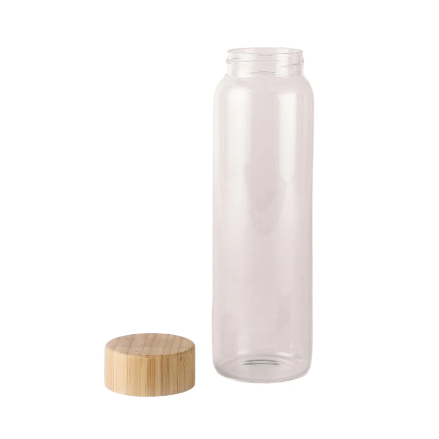 AKDC Transparent Glass Water Bottle with Wooden Lid 800ml