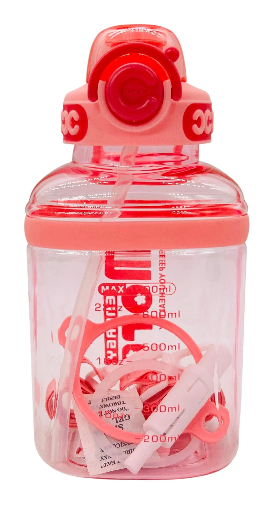 AKDC Transparent Plastic Water Bottle 1000ml, Pink