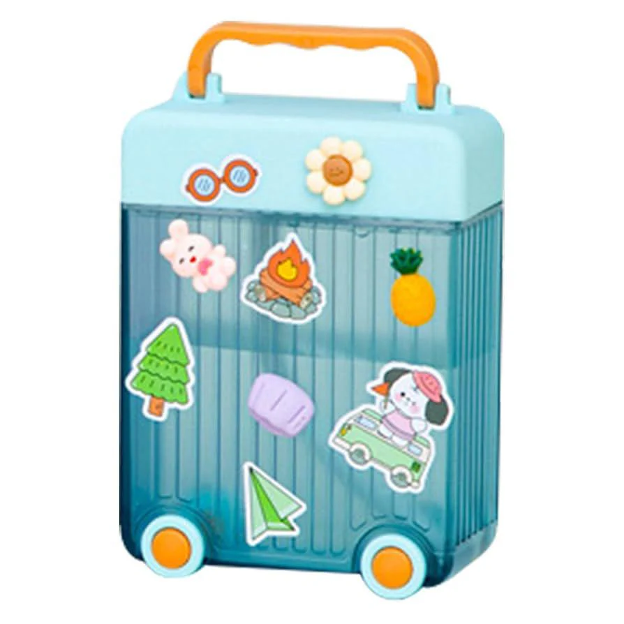 AKDC Transparent Plastic Water Bottle 450ml with Stickers, Trolly Design, Blue/Orange