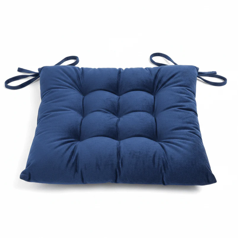 AKDC Tufted Velvet Navy Blue Square Seat Cushion with Ties Elegant Comfortable Chair Pad for Dining and Living Room 40 cm