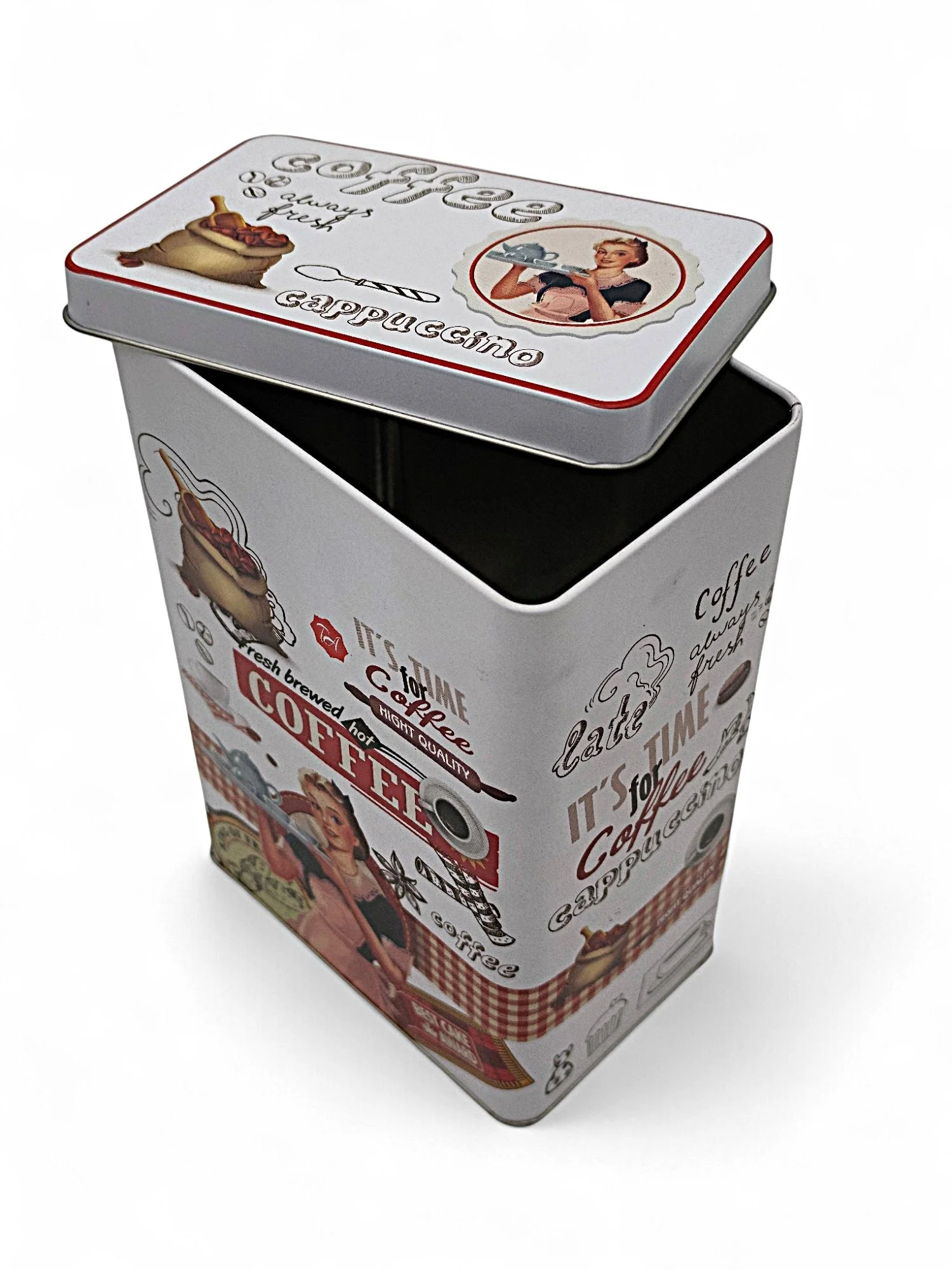 AKDC White Metal Canister – 19×12×8 cm, Coffee-Themed Design - Image 2