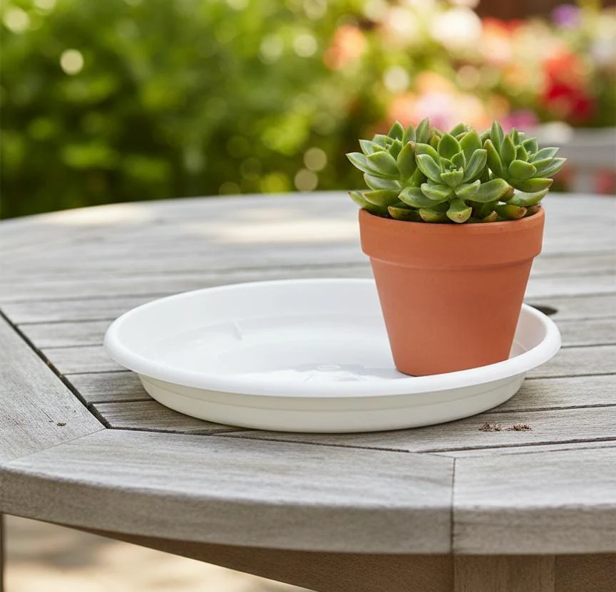AKDC White Plastic Plant Pot Plate – Round Water Collection Tray – 22 cm - Image 2