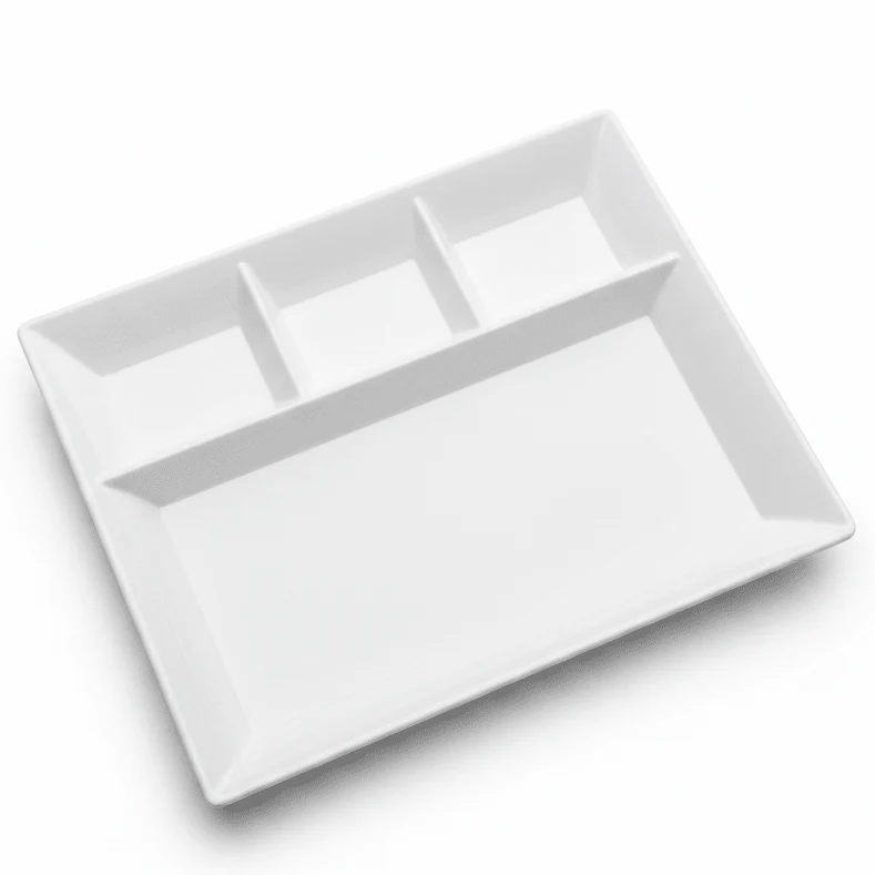 AKDC White Rectangular Melamine 4 Portion Serving Plate 33 × 26 cm Durable Section Tray for Everyday Use Kitchen and Restaurant