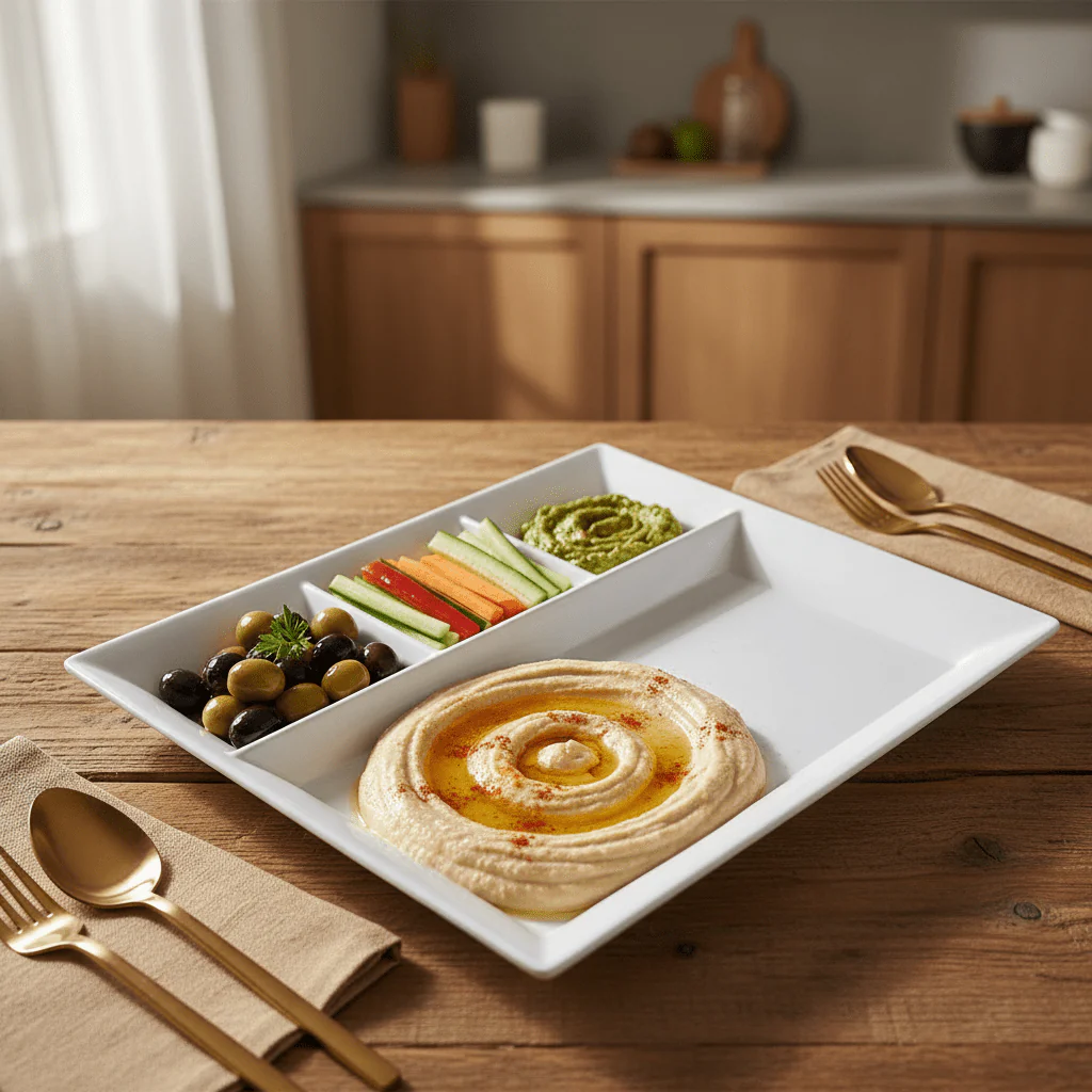 AKDC White Rectangular Melamine 4 Portion Serving Plate 33 × 26 cm Durable Section Tray for Everyday Use Kitchen and Restaurant - Image 2