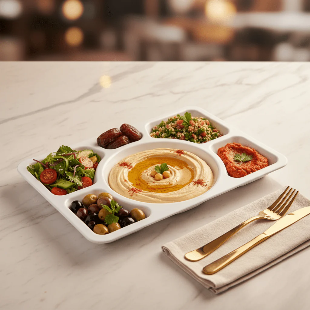 AKDC White Rectangular Melamine 6 Portion Serving Plate 38 × 28 cm Food Grade Partition Plate for Buffet Hotel and Home Dining - Image 2